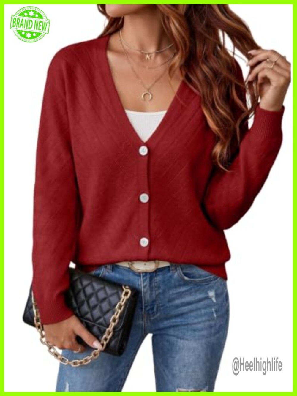 Long Sleeve Button Up V Neck Knit Cardigan Sweater